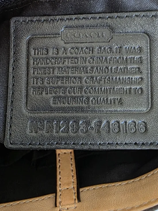 Coach Peyton Small Black Patent Leather Tote with Tan Leather Trim - Picture 3 of 9